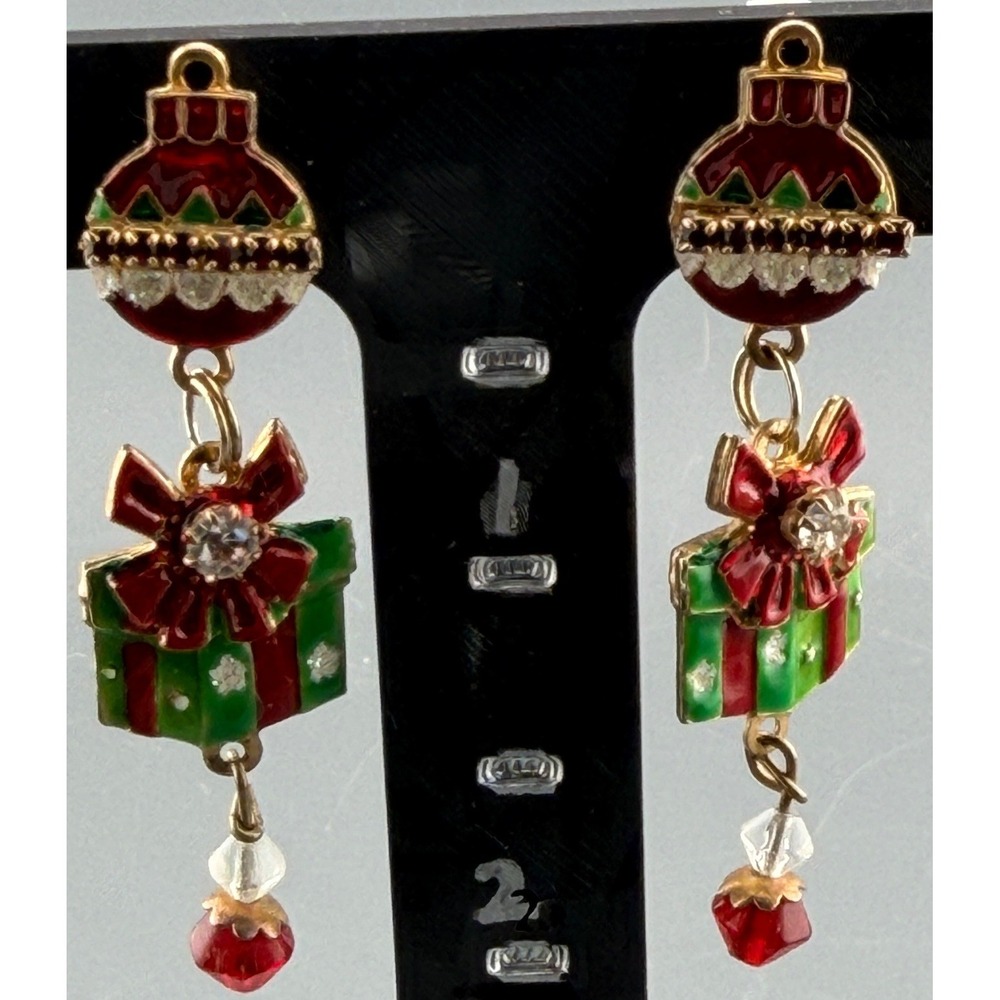 Vintage Lunch at the Ritz Earrings Christmas Gift Ornament Clip-On Dangle 1.25"